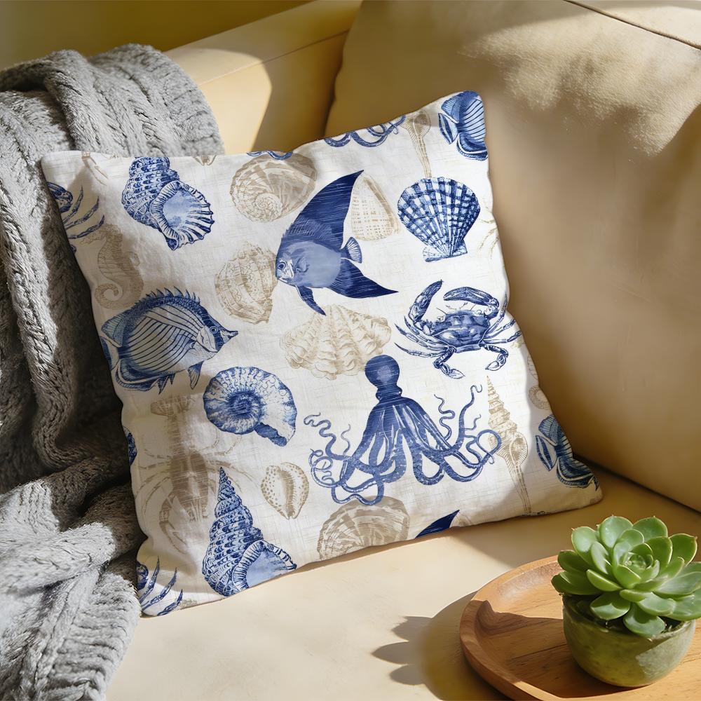 Marine Theme Rudder Anchor Animals Cushion Cover Washed Linen Soft Breathable Decorative Case For Sofa Home Pillow Cover