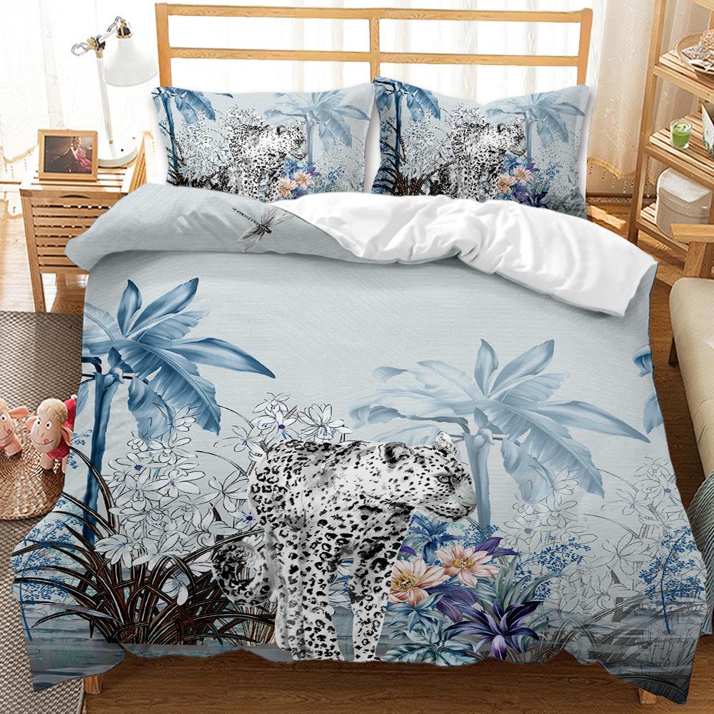 Beast Leopard 3D Digital Printing Two or Three Piece Set European and American Quilt Cover Pillowcase