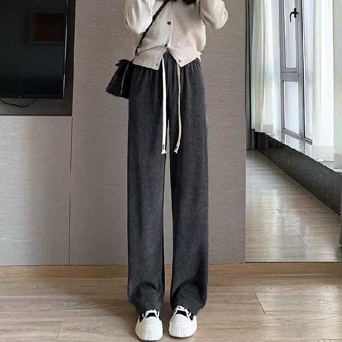 [European Cotton Lint Composite] Velvet Wide-leg Pants Women's Autumn and Winter Thin Straight Tube Thickened Drape Casual Sweatpants