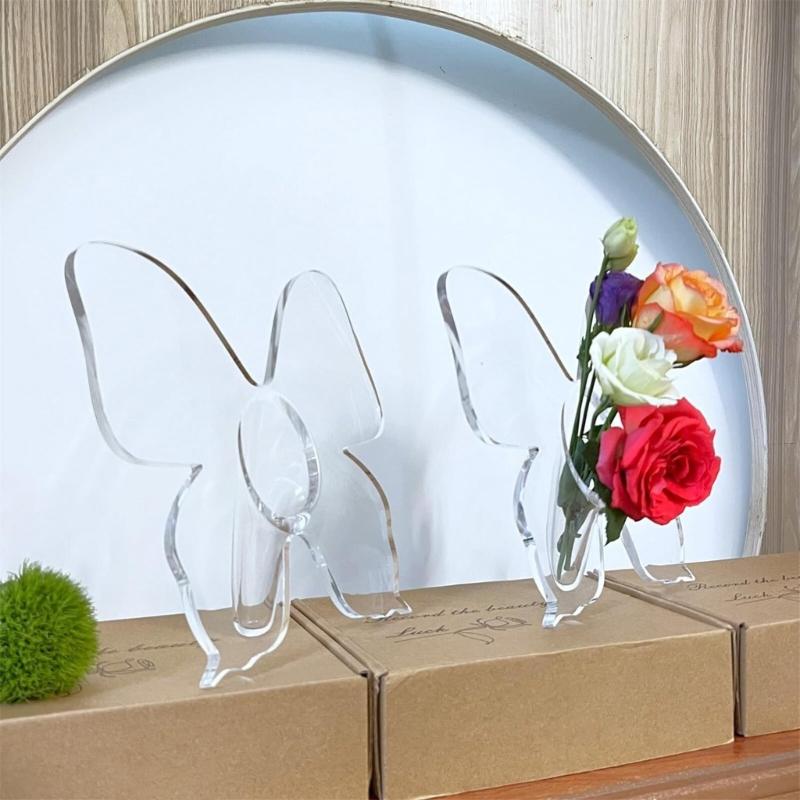 Clear Acrylic Butterfly Frame Vases Unique Art Flower Holder Container for Home Office Wedding Centerpieces Decors Gift