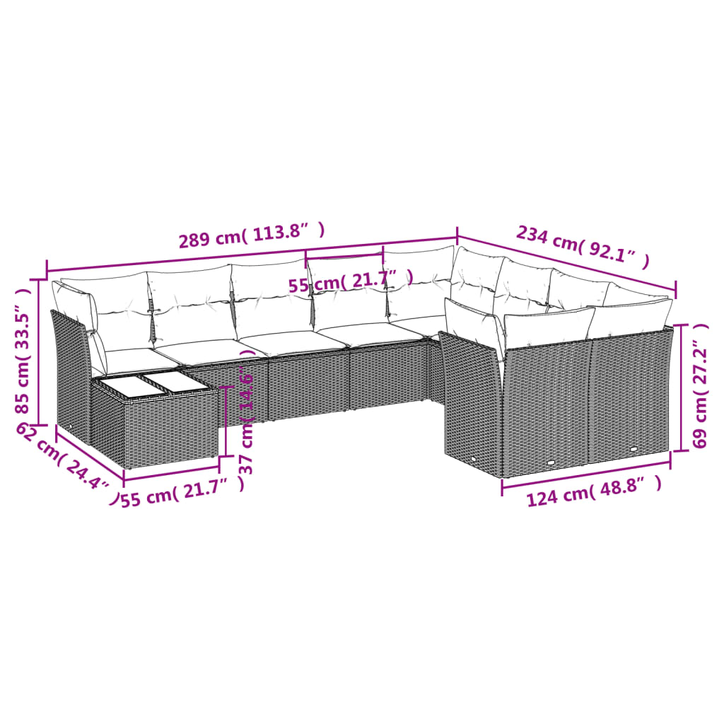 Vidaxl 10-Cz. Garden Furniture Set With Cushions, Brown Polyrattan