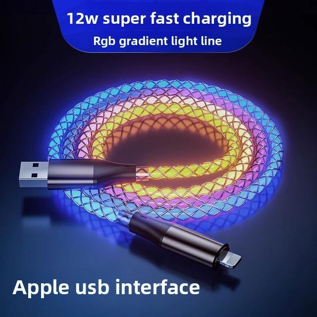 Super Fast Charging Rgb Gradient Data Cable With 66w Power For Apple Huawei Android Devices