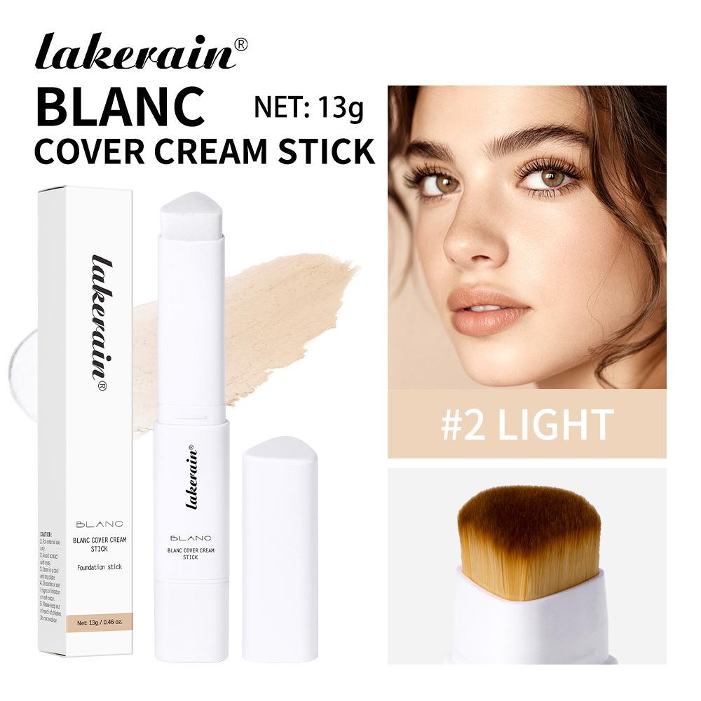 Dual-Ended White Color Changing Foundation Stick with Brush Makeup Smoothly Blending Moisturizing Brightening for All Skin Type