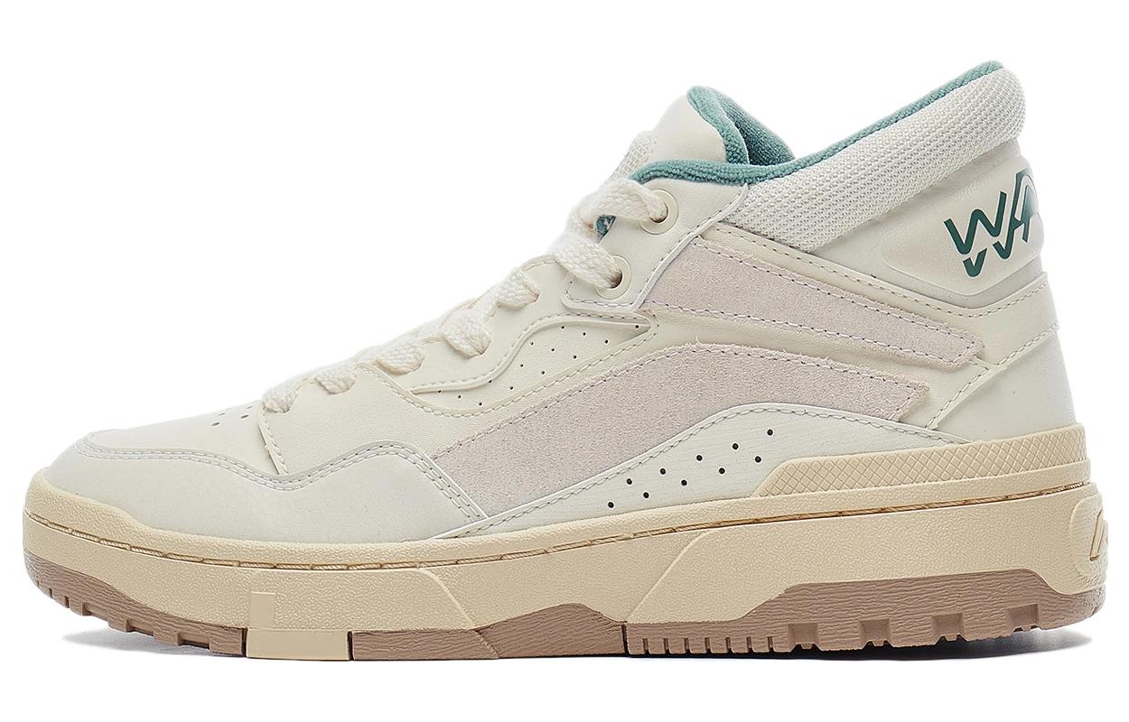 Li Ning Wave MID Versatile Vintage Skate Shoes Slip Resistant Abrasion Resistant Mid top Skateboard Shoes Women s Ecru AGCT224-1 36