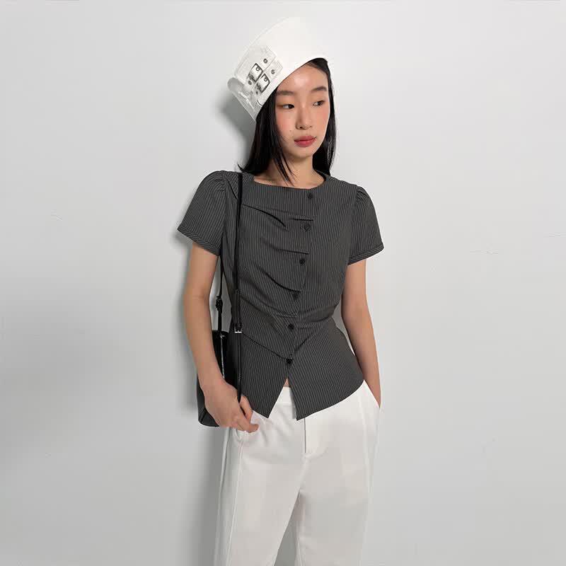 GREEN BELT Striped Short Sleeve Shirt