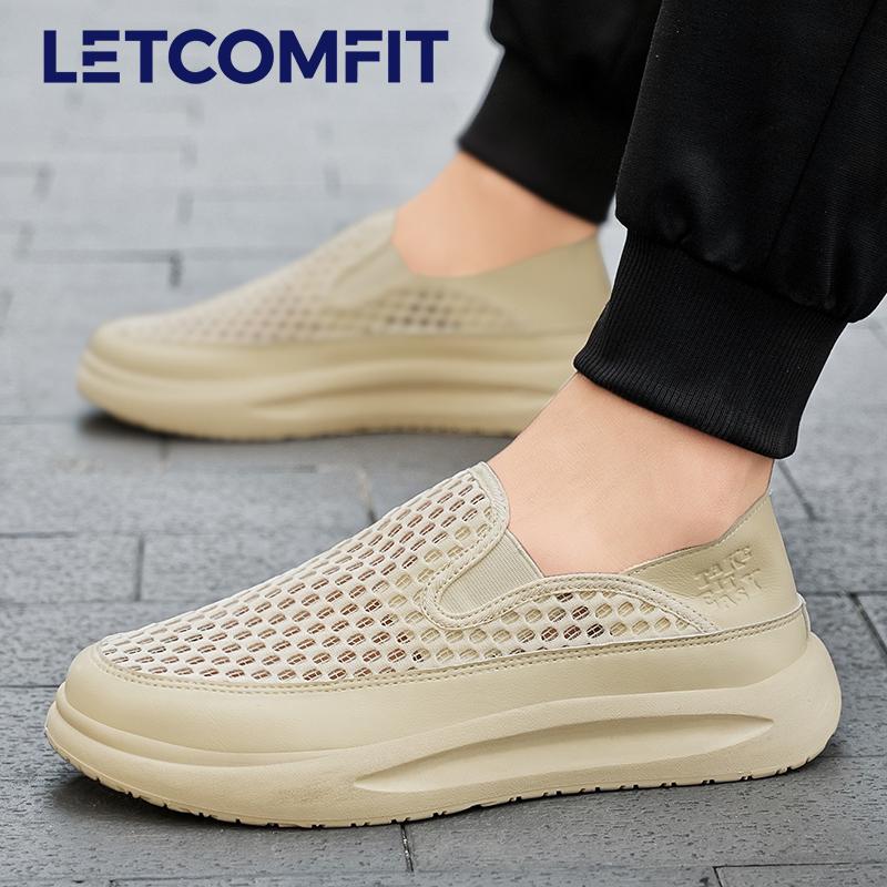 LETCOMFIT Men's Breathable Slip On Sneakers Summer Lightweight Mesh Loafers Casual Durable Cushion Low Top Walking Shoes Male