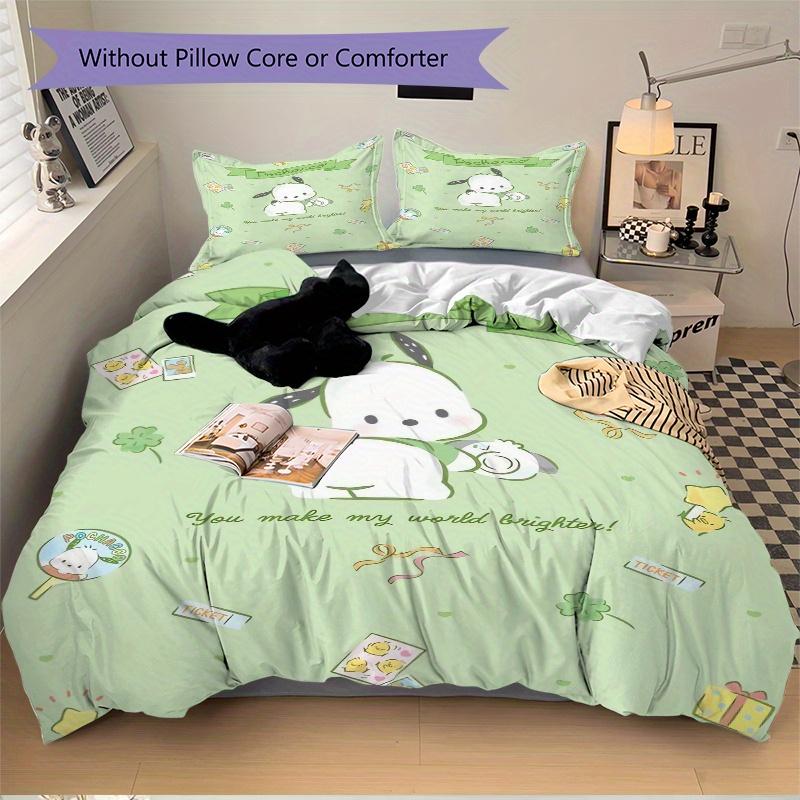 3pcs Lively Pochacco Printed Quilt Set - Soft and Comfortable Quilt Cover for Bedroom, Guest Room and Dormitory Decorative Bedding Set 1 Duv