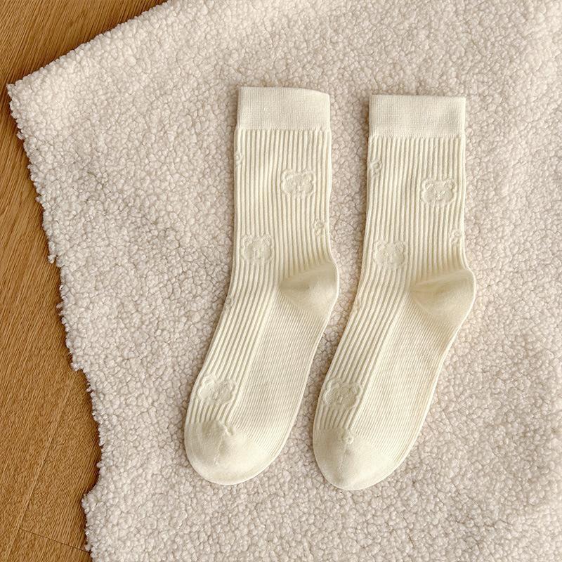 

Katon Bear Mid-calf Socks, Autumn Combed Cotton, Cute Mid-calf Socks, Solid Color, Versatile, Pile Pile Socks, Boneless 1 pair молоко, білий колір