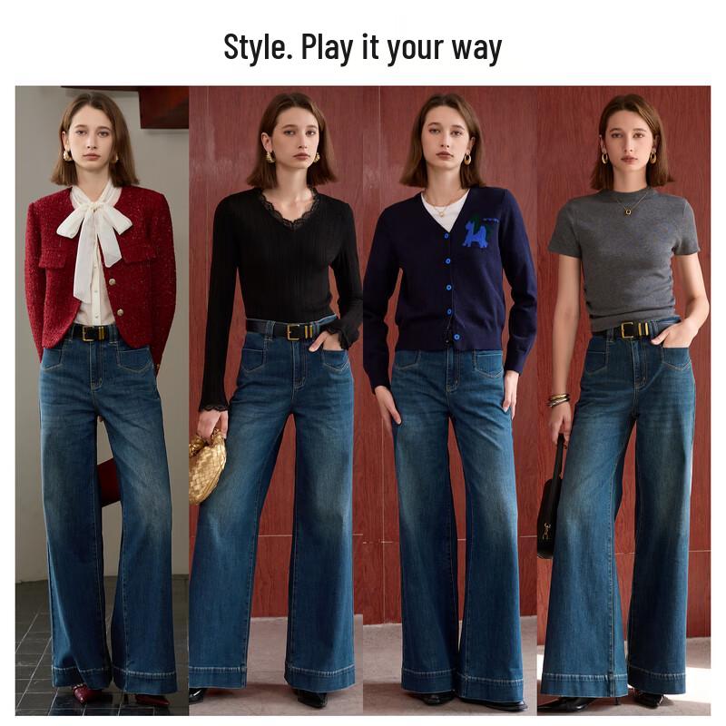 Sancai 2026 Spring Women's Retro High-Waist Wide-Leg Jeans