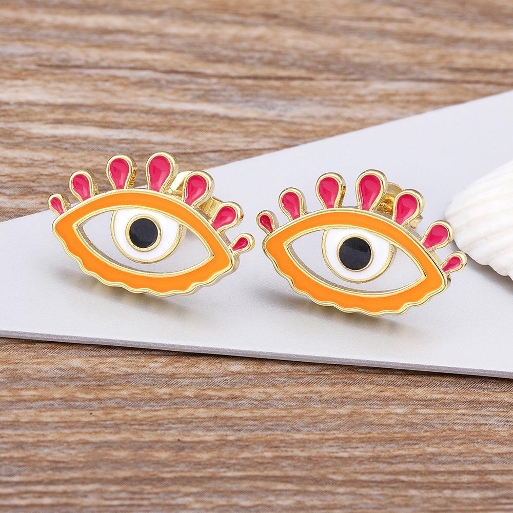 

Nidin New Design Candy Colors Lucky Evil Eye Earrings Enamel Oil Dripping Feminine Charm Jewelry Fashion Party Birthday Gifts оранжевый