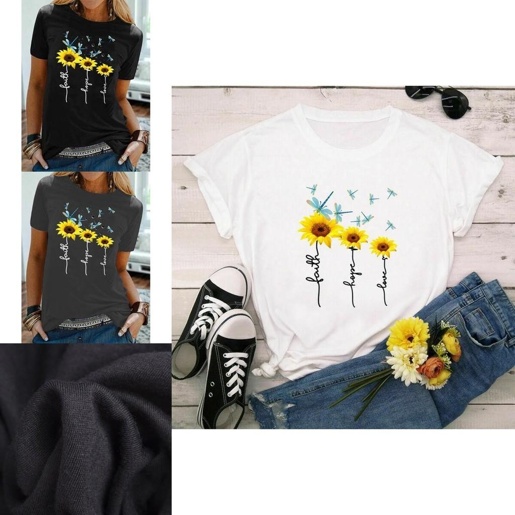 Stylish Women Floral Daisy Printed Basic T-shirt Versatile Short Sleeve Blouse For Casual Wear