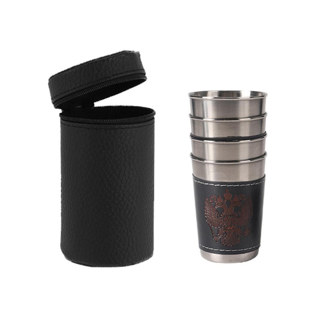 Sada nerezových panáků Přenosný kožený obal Spojené panáky Objem 30/70/180 ml pro setkání