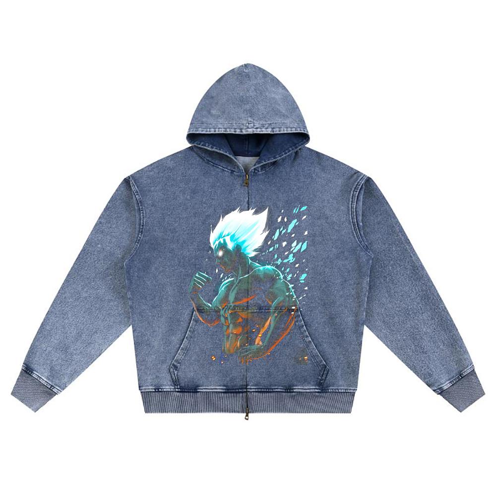 DTG Print Knitted Denim Zip-Up Hoodie Sin Título 4 Brother Print Zipper Hoodies  