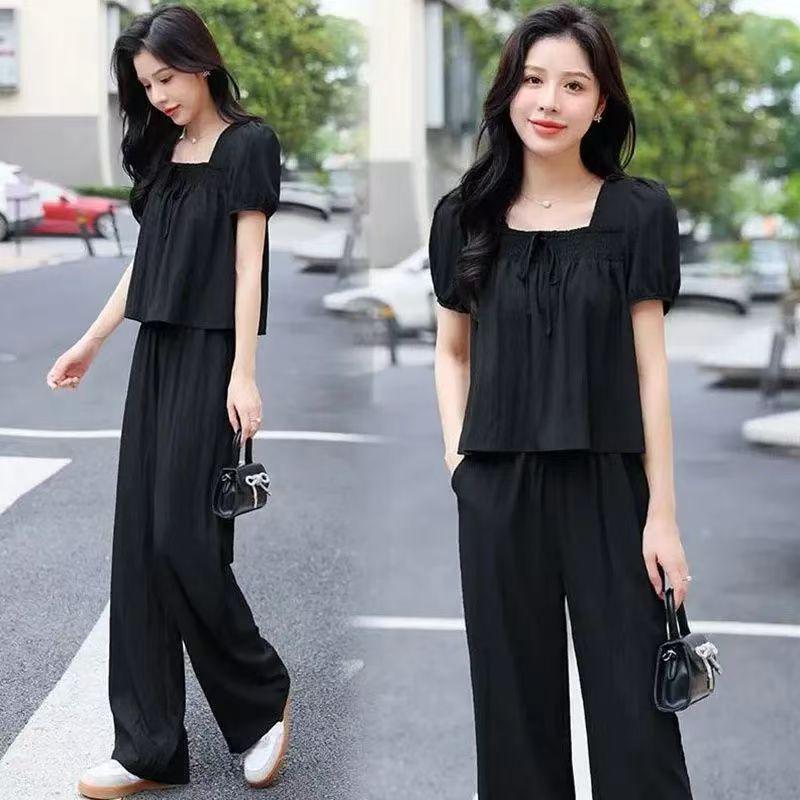 

Stylish 2025 Summer Puff Sleeve Shirt & Wide-Leg Pants Set 4XL [Recommended for 160-170 pounds]