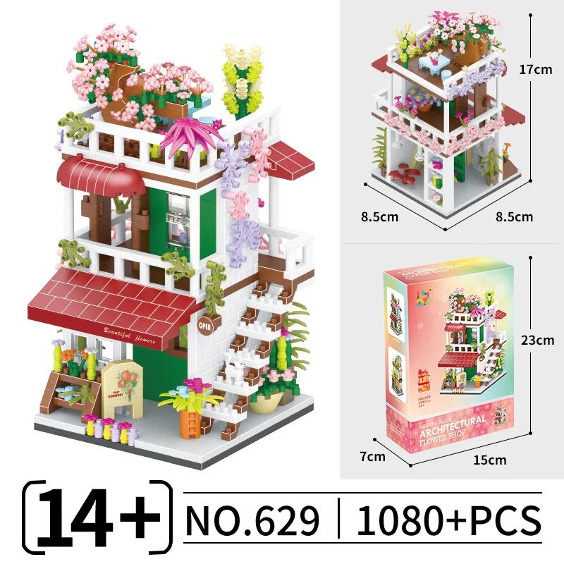 Mini Blocks Cabin Architecture Flower House Cake Coffee Shop Building Bricks Diy Toys For Boy Gift Girl Present New Year
