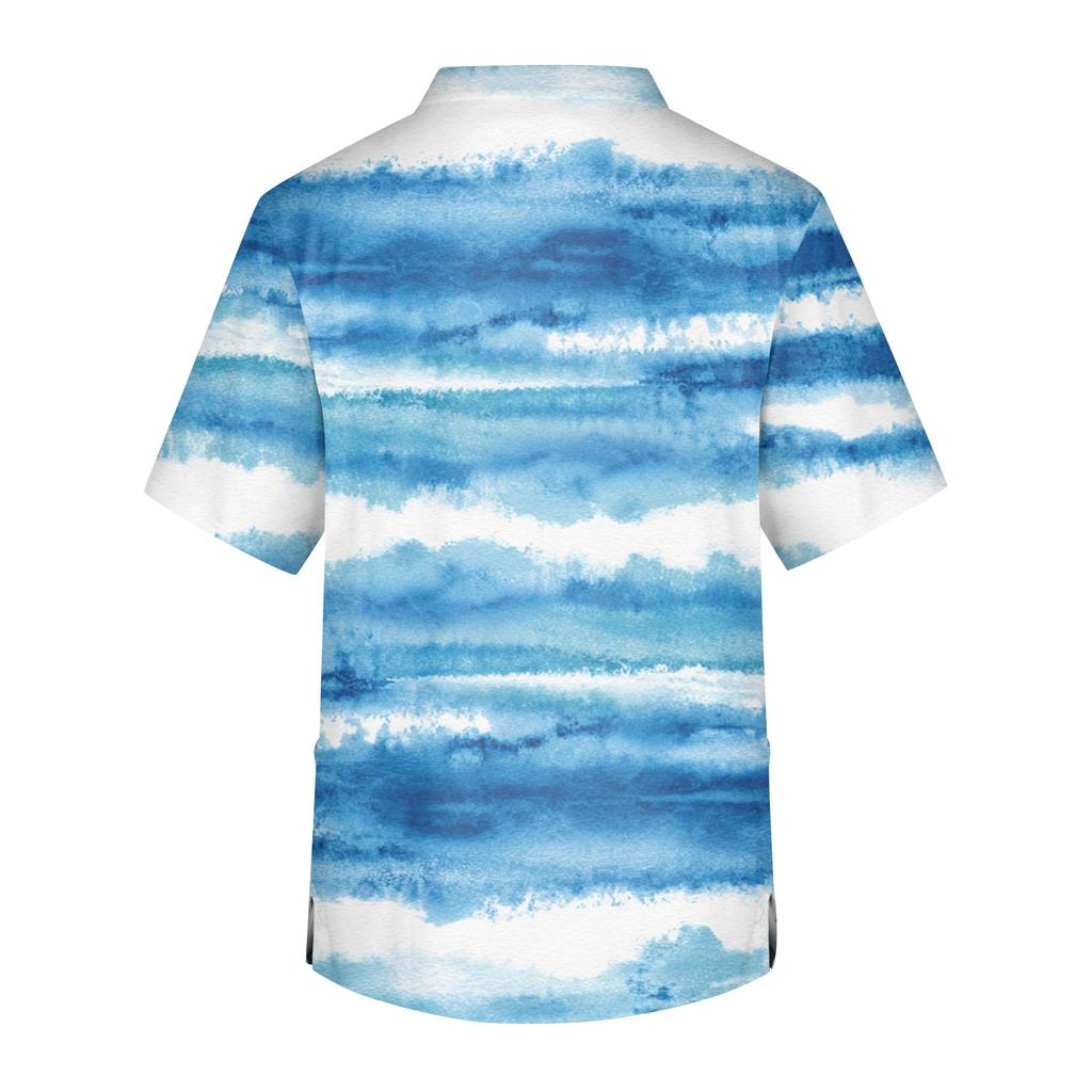 Bedrucktes kurzärmliges Herren-Arbeitsbluse mit V-Ausschnitt und Brusttasche für Pfleger