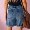 Jeans Feminino Cor Sólida Stretch Slim Fit Shorts Jeans Destroyed