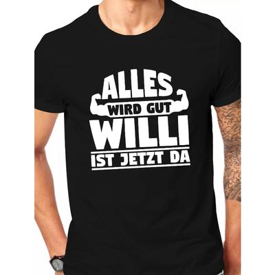 European Sizes WILLI IS HERE Men's Language T-Shirt - Casual Short Sleeve Summer Top with Willi Graphic, Round Neck & Machine Washable Tee