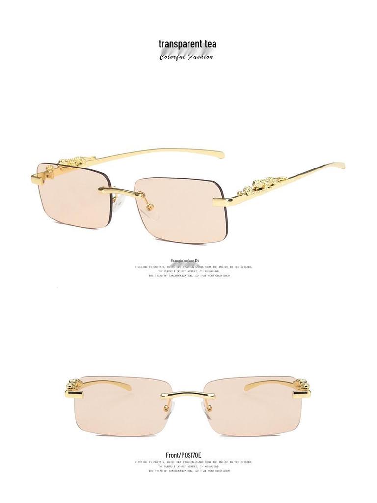 Cheetah Frameless Square Retro Leopard Metal Sunglasses 2022 Trend