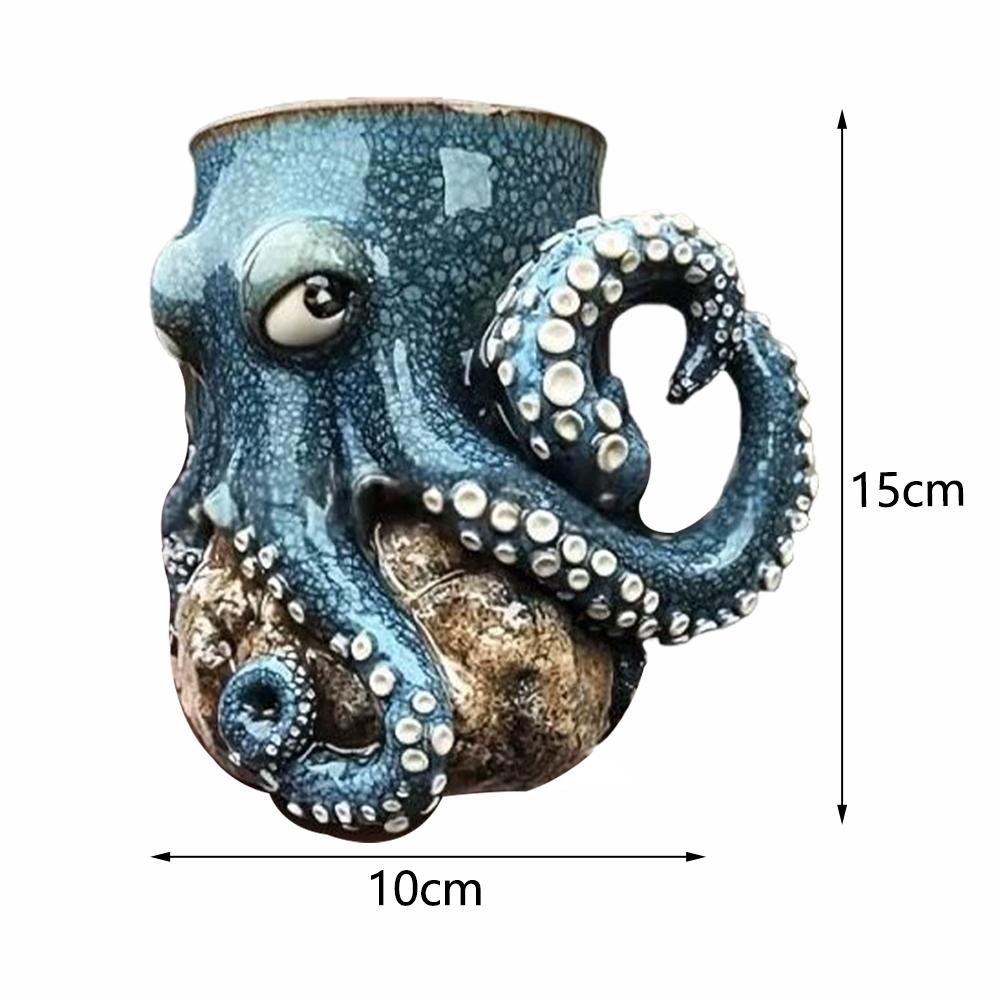 Mořský tvor Chobotnice Hrnková ozdoba 3D Chobotnice Zábavný keramický hrnek na kávu Ručně vyráběná soška chobotnice Šálek Dárek pro nadšence do oceánu