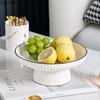 Imitation Marble Ceramic High-footed Fruit Plate Light Luxury Home Living Room Desktop Snack Dessert Plate Creative Tableware