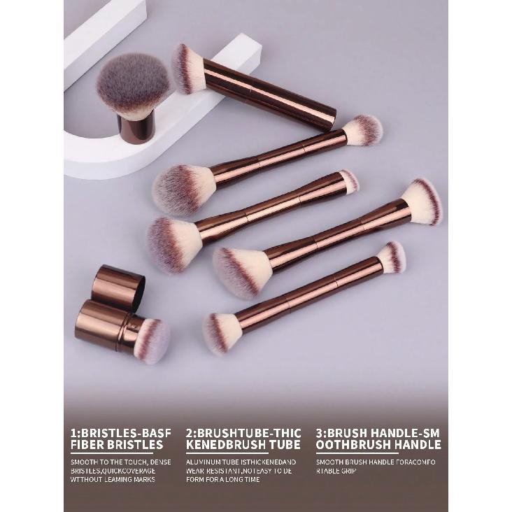 22pcs Professional Makeup Tools Set With Velvet Bag,20pcs Soft Long Aluminum Tube Makeup Brush Set+2pcs Powder Puffs Accessories