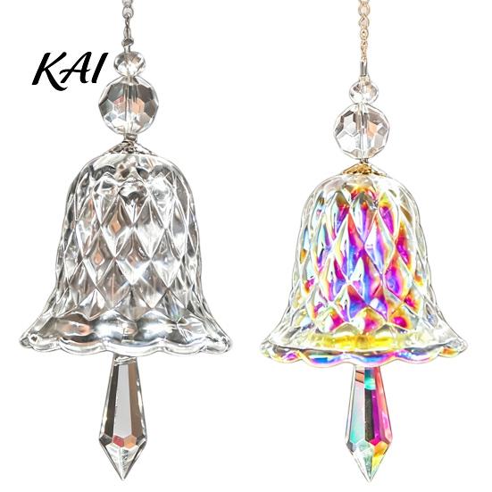 Outdoor Garden Decor Decorations Faux Crystal Bell Suncatcher, Glass Prism Wind Chime Hanging Ornament, Clear Indoor Home Christmas Tree Rainbow Maker