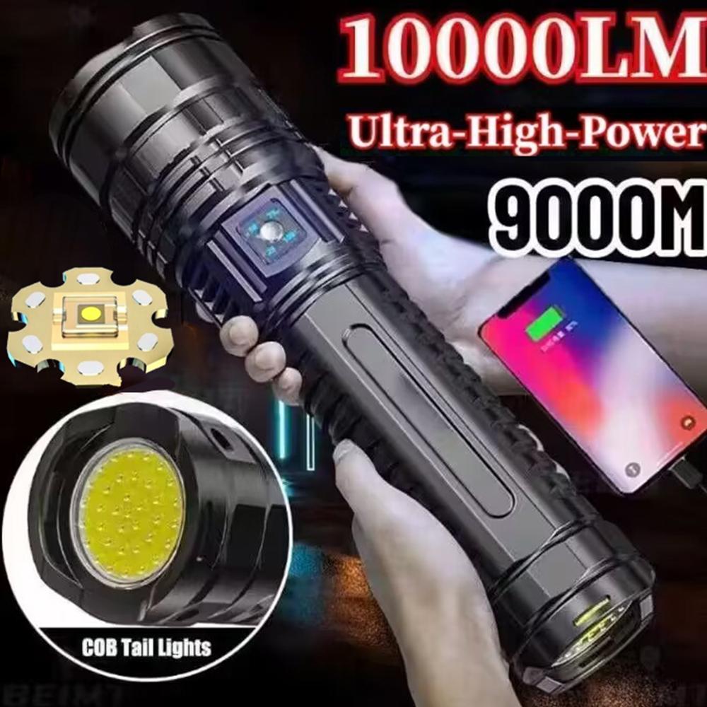 10000LM Penetrating Sky Cannon Ultra Long Range Burst Bright Flashlight High-power 15000mah Built-in Battery Emergency Spotlight