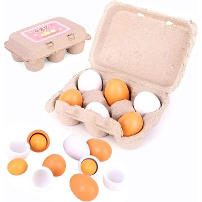 6 pièces Oeufs en bois Jouet Jouets de cuisine Oeuf en bois simulé Ensemble de jouets Nourriture Cuisine de jeu Faire semblant Pâques Bricolage Jouet Jeu de maison