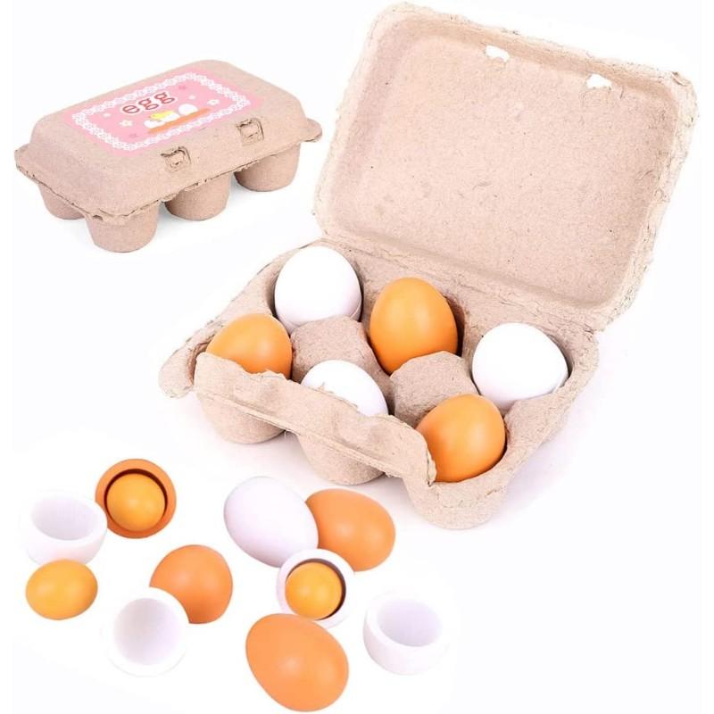 6 stk tre-egg leketøy Kjøkkenleker Simulert tre-egg lekesett Matlaging Leke-kjøkken Late som-lek Påske DIY Leketøy Hus Spill