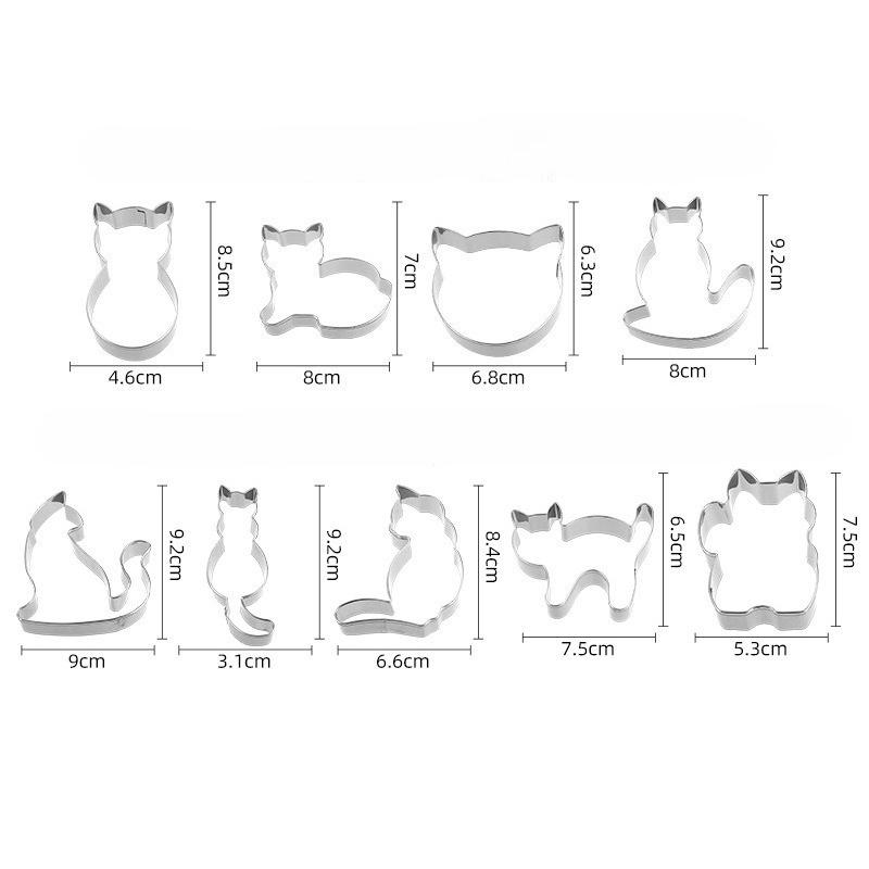 9pcs cat-themed mold,stainless steel animal biscuit cutting mold set,suitable for DIY baking,multi-functional kitchen tool