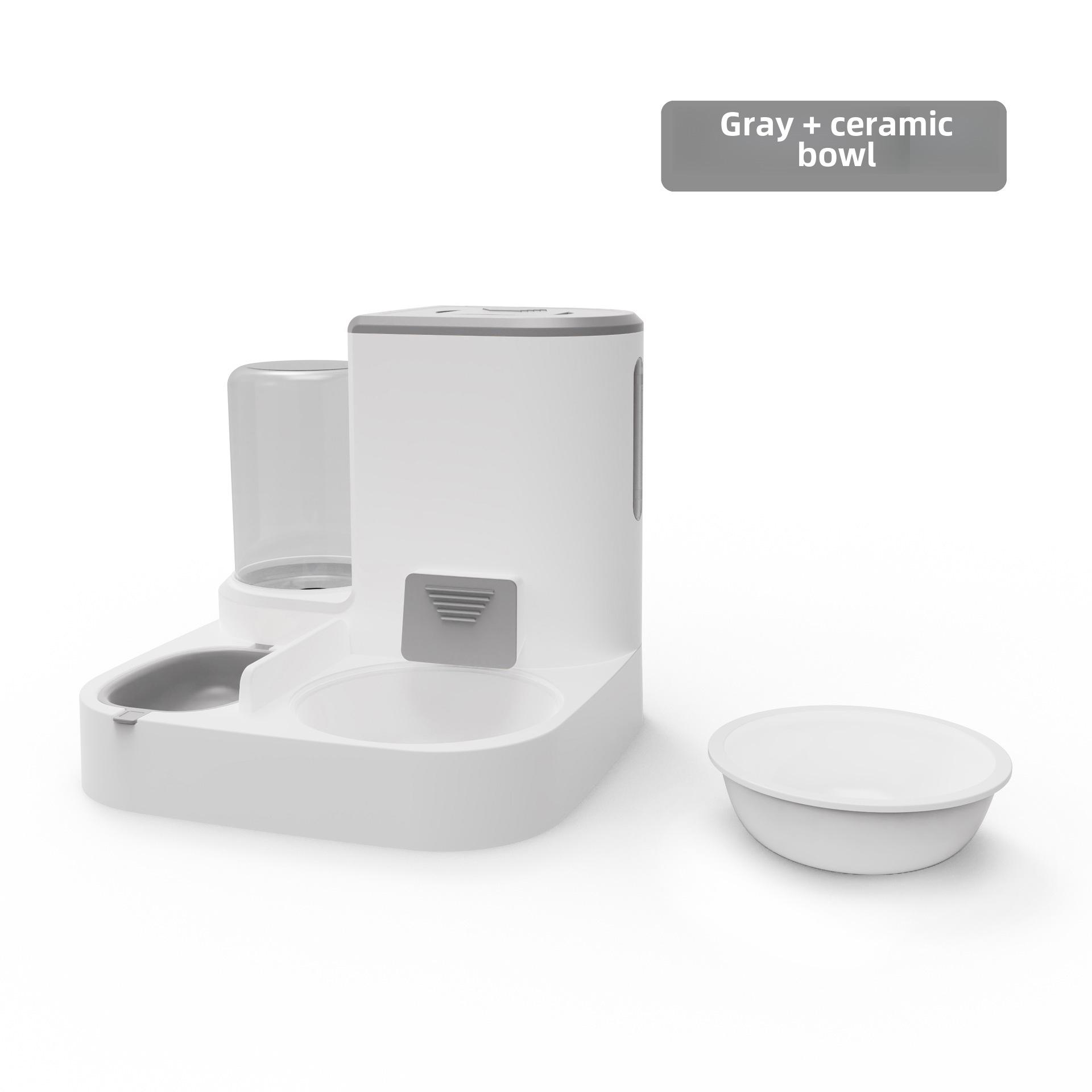 

Автоматичний фонтан для котячої води великої місткості, миски з нержавіючої сталі та кераміки, розділення вологої/сухої води, вбудована годівниця Gray + Ceramic Bowl