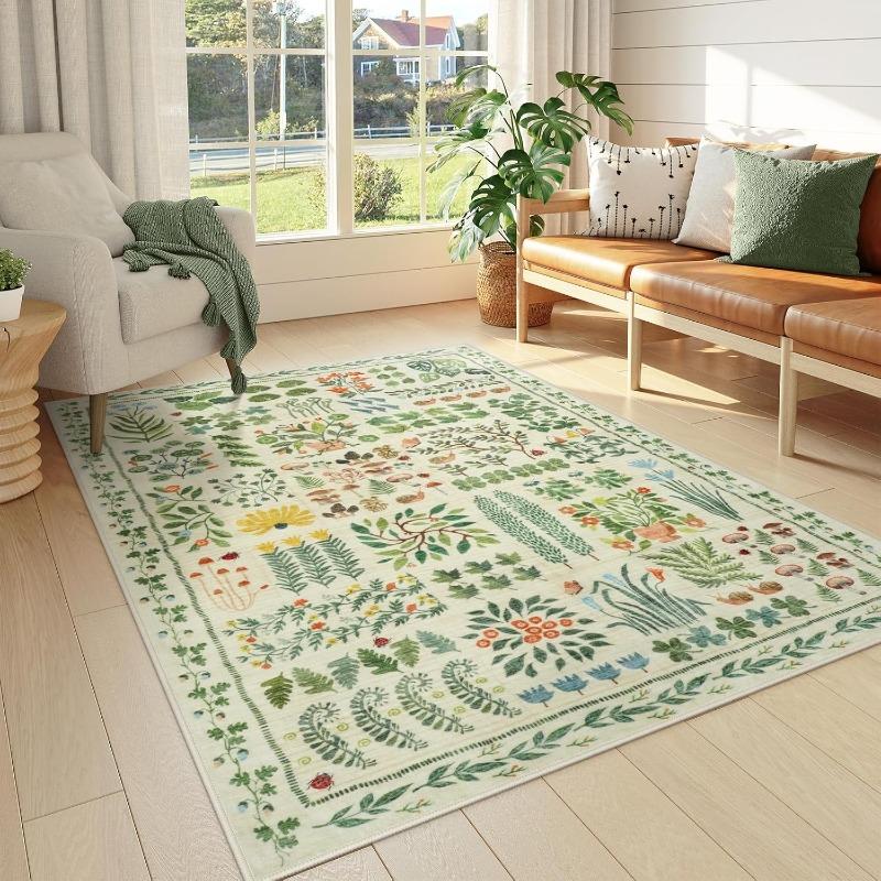 Retro Floral Print Living Room Carpets Machine Washable Non-slip Light Luxury Sofa Coffee Table Mat Tapis