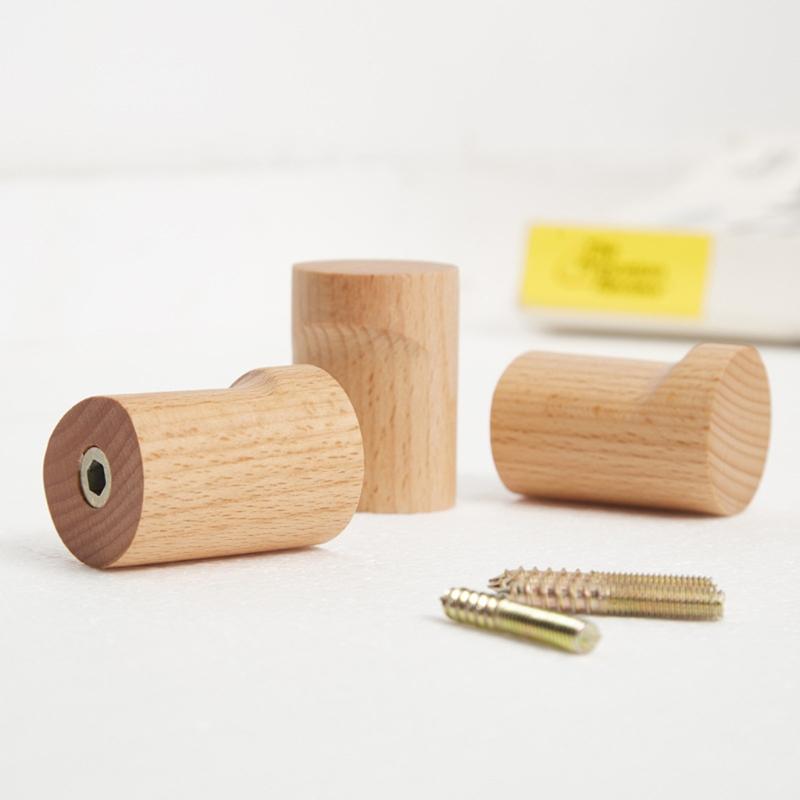 Gancio in Legno di Faggio Naturale Porta Asciugamani Ganci con Viti e Adesivi