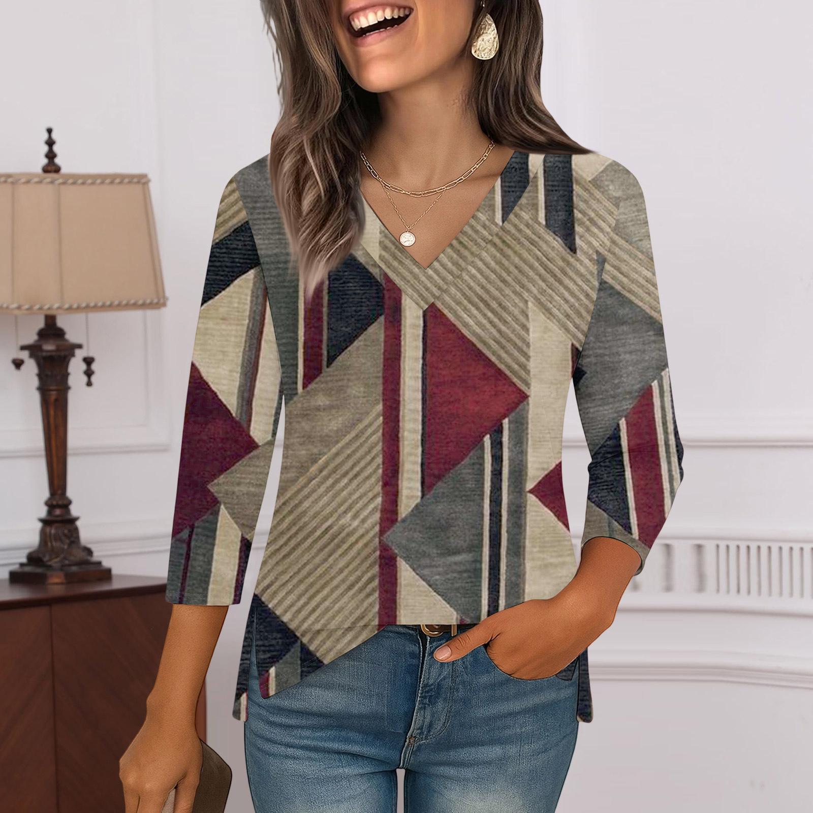 

Рубашки с рукавом 3/4 для женщин, футболки с принтом, блузки, повседневные базовые топы больших размеров, пуловеры M