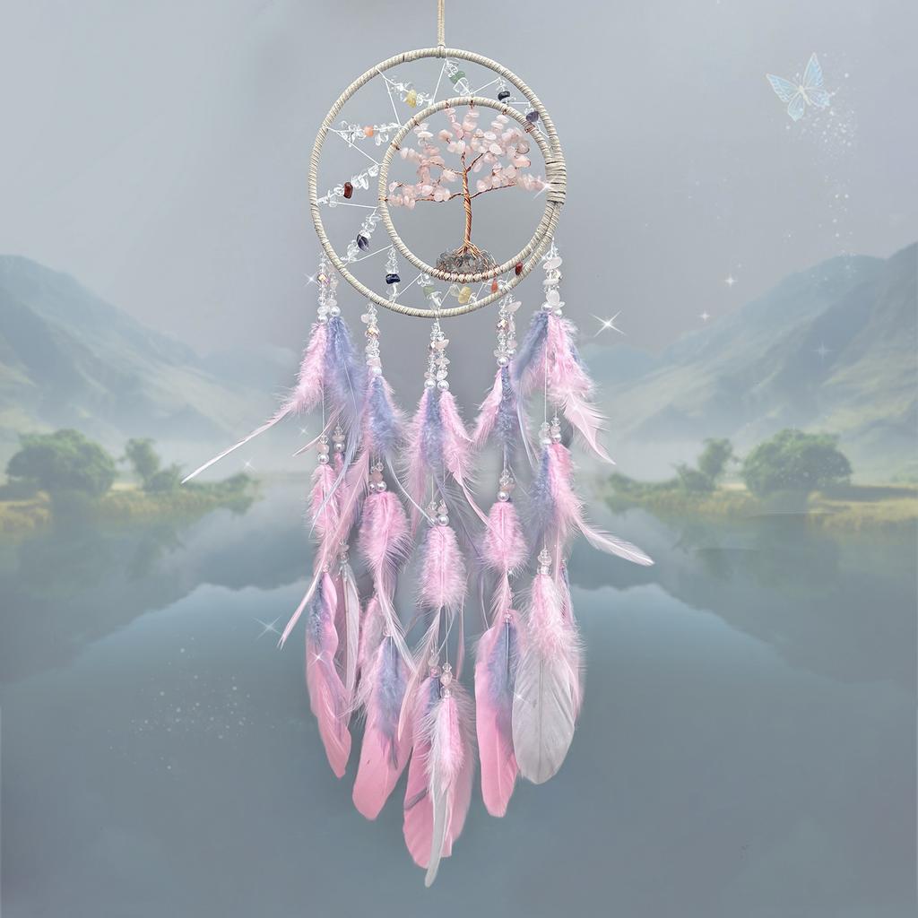 Home Decoration Dreamcatcher Feather Hanging Room Decoration Scandinavian Style Wall Decoration Crystal Stone Tree of Life