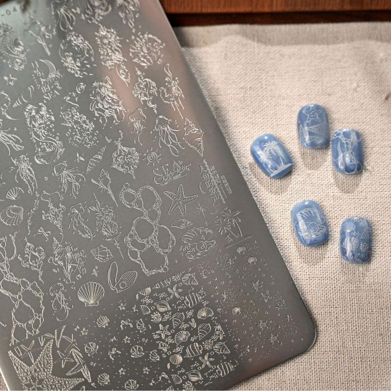 Stainless Steel Nail Art Stamping Plate with Ocean Themed Suitable for Enhancing Visual Appeal in Holiday Decorating