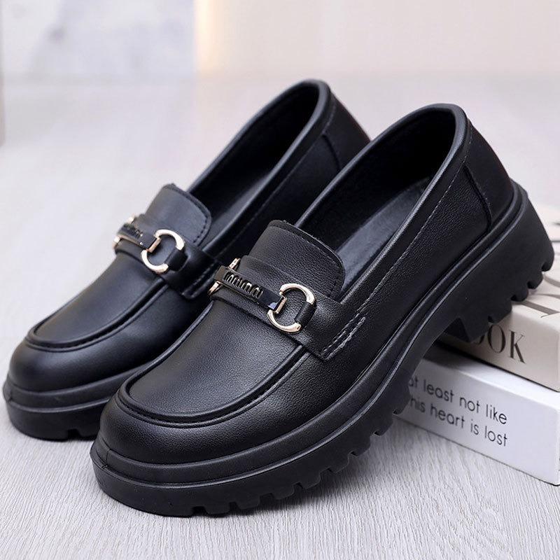 Women's spring new thick-soled small leather shoes Women's soft-soled one-pedal casual versatile leather shoes