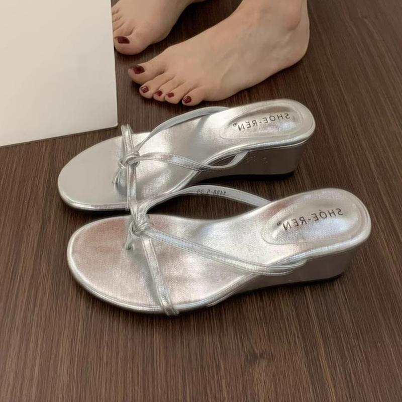 

Fashion Wedges Women Slippers Clip Toe Dress Shoes Fashion Woman s Sandals 2025 Designer Flip Flops Walking Brand Zapatillas De Mujer 35 серебряный