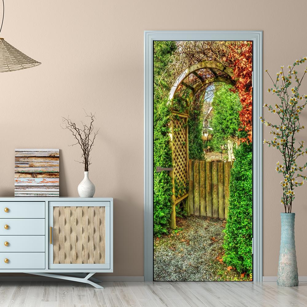 Nature Scenery Door Decal 3D Removable Vinyl Sticker, Adhesive Forest Pathway Wallpaper for Bedroom Entryway