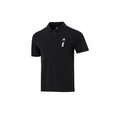 Polo męskie z krótkim rękawem, sportowe, casualowe, z naszywką z logo w jednolitym kolorze, czarne HE5164