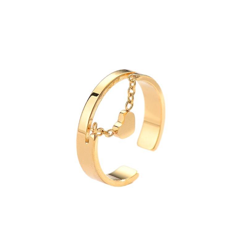 Japanese and Korean Simple Love Chain Titanium Steel Ring Korean Style Cold Style Ins Retro Open Ring