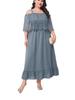 Elegant Off-Shoulder Plus Size Lace Trim Dress
