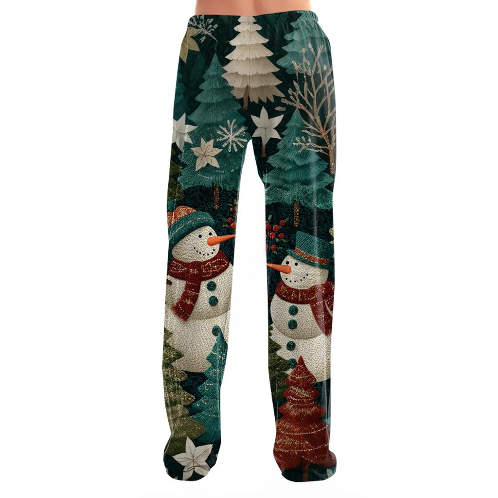 Ladies' Loose And Casual Christmas Printed Wide Leg Pants With Elastic Waistband Drawstring And Pocket Pants