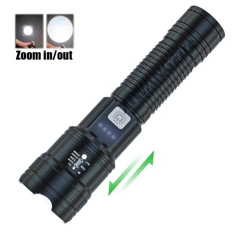 Portable Performance Telescopic Zoom Flashlight With Battery Smart Display Super Bright Rechargeable Torch For Camping Fishing