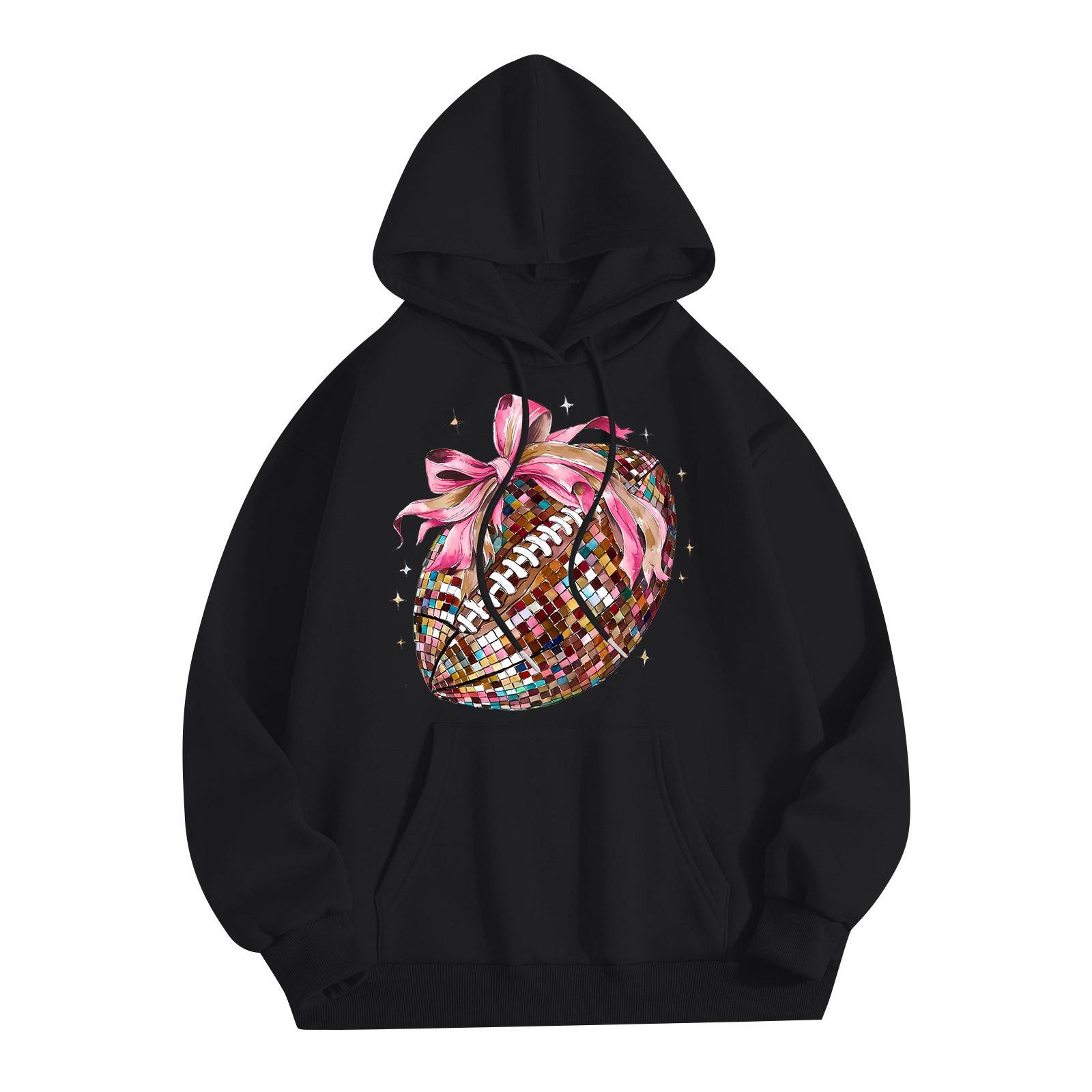 Женская модная легкая толстовка с длинными рукавами и карманами с принтом регби L розовый — фото 7