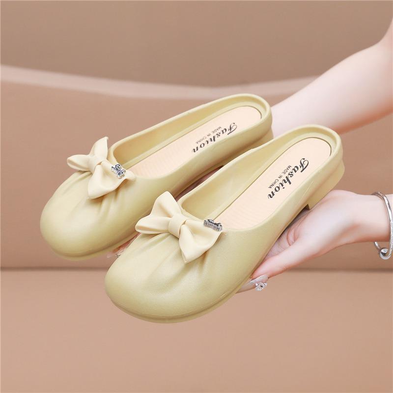 Women's Bowknot Decor Casual Mule Slippers Comfortable Closed Toe Slip-on Shoes Lightweight Indoor Outdoor Flat Sandals