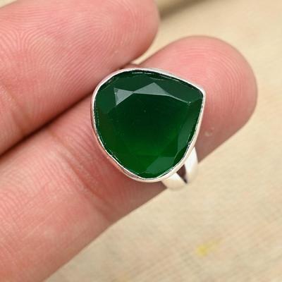 Grüner Onyx, wunderschöner Edelsteinschmuck, handgefertigter Versprechensring aus massivem 925er Sterlingsilber für Sie