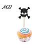Cake Decoration for Halloween 8 Pcs Glitter Cupcake Picks, Spooky Black Skull Cream Safe Topper Toppers, Gothic Birthday Party Supplies