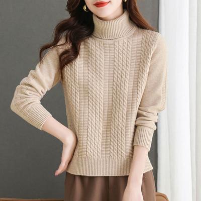 Elegant High Neck Sweater for Women - Solid Color Polyester Knit Fabric, Casual Long Sleeve, Soft Skin-Friendly